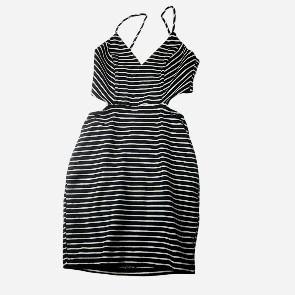 Y2k Gbg Los Angeles Cutout Dress XS Black & White Striped Stretch Mini Coquette